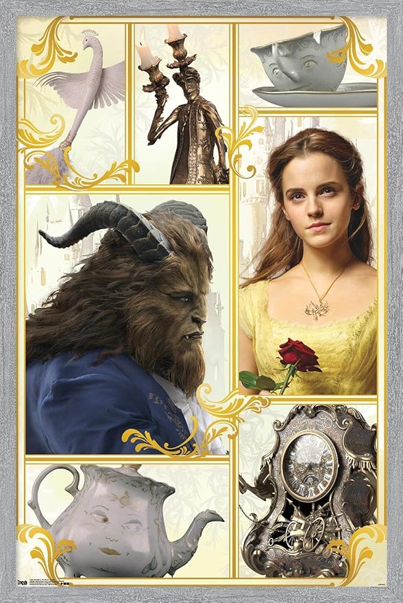 Trends International Disney Beauty And The Beast - Group Wall Poster, 22.4L x 14.7W, Gray Framed Version