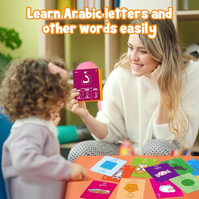 48 Arabic Flash Cards for Kids,Toddler,Beginners Adult,Learn Arabic Alphabet Letters,Number,Color,Shape & Sight Words,Educational Toys with English Transliteration for Classroom & Homeschool