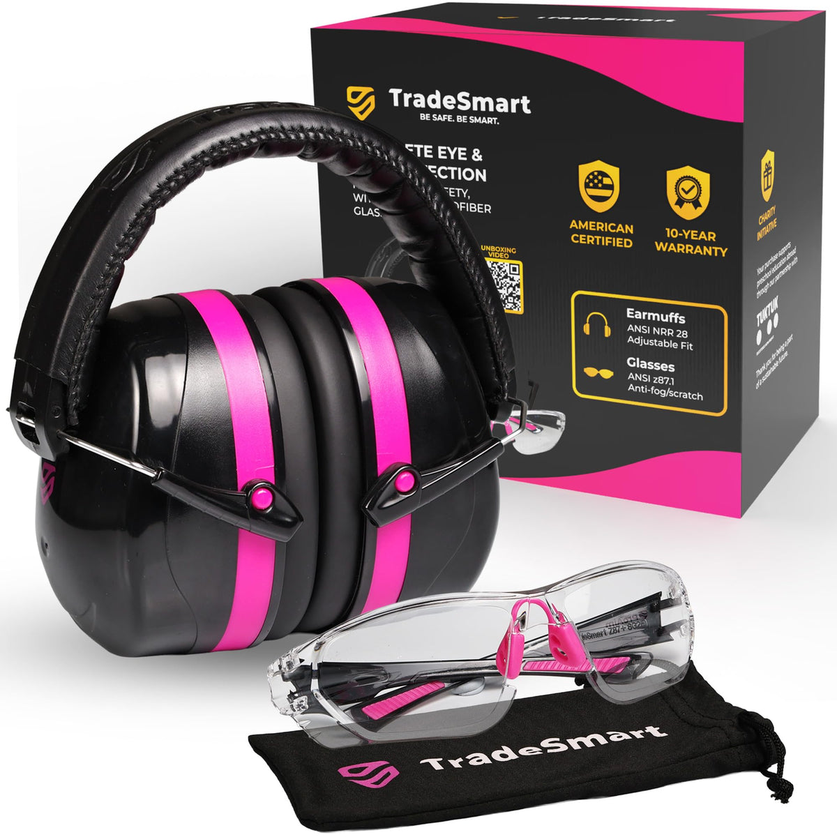 TradeSmart High-Performance Earmuffs for Shooting Range & Shooting Eye Protection Glasses + Firearm Confidence Course Included