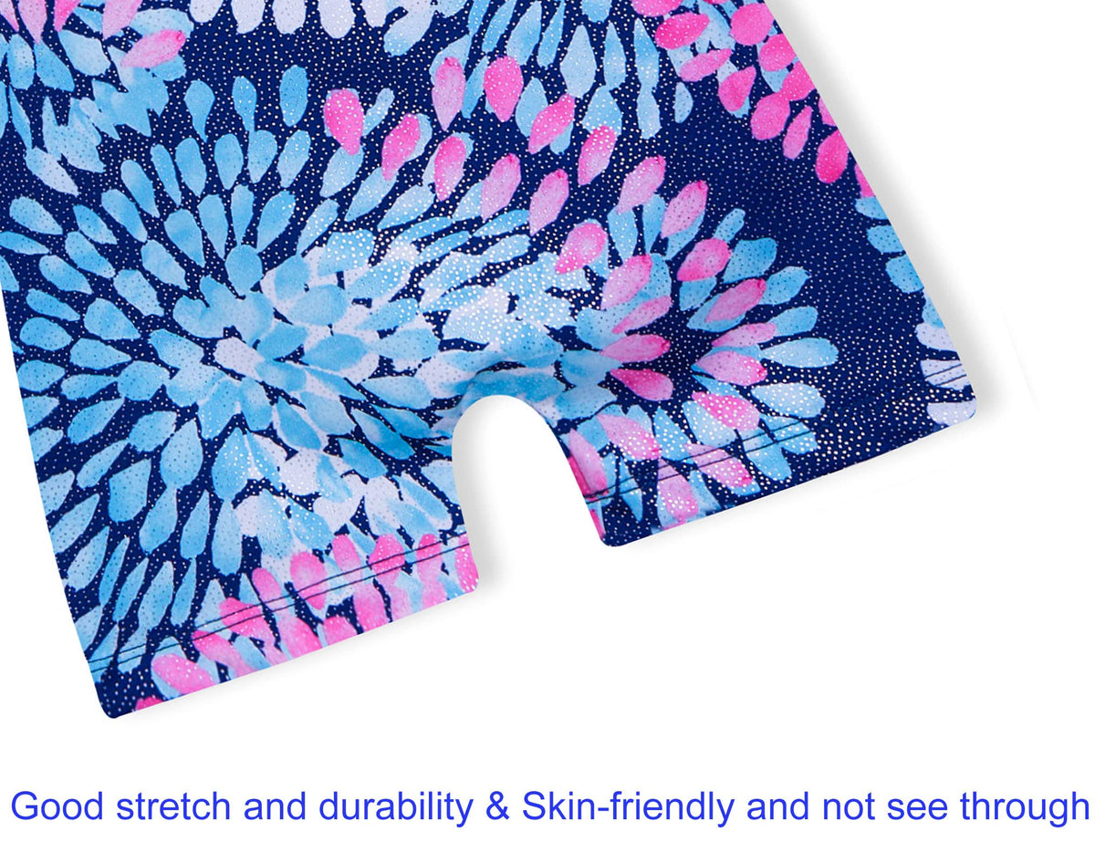 Domusgo Gymnastics Leotards for Girls 3t 4t Glitter Blue Round Flowers Sleeveless Tumbling Unitard