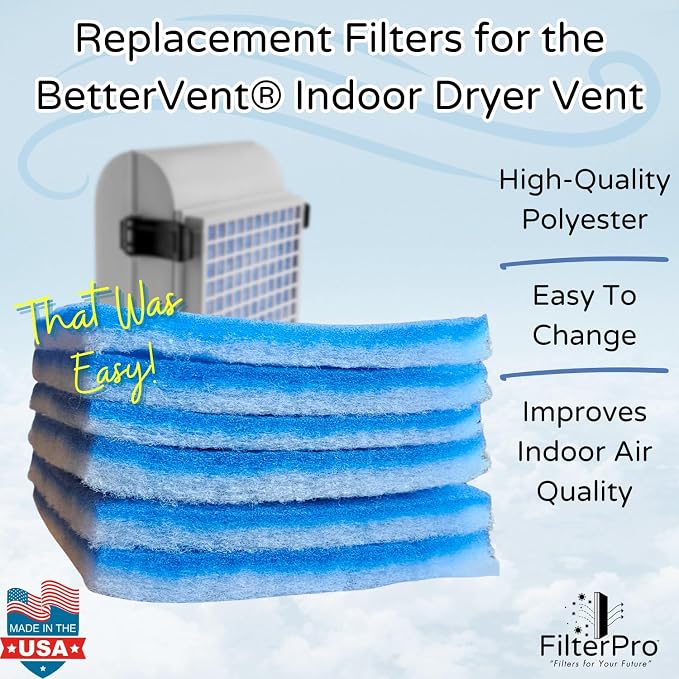 6-Pack of Polyester Filters for BetterVent Indoor Dryer Vent | Clean Laundry