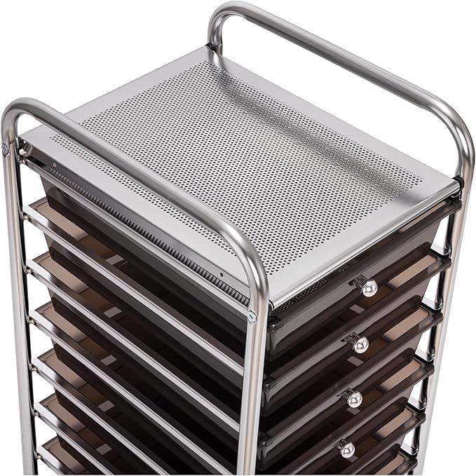 Seville Classics Rolling Utility Organizer Storage Cart, for Home Office, School, Classroom, Scrapbook, Hobby, Craft, 10 Drawer, Black