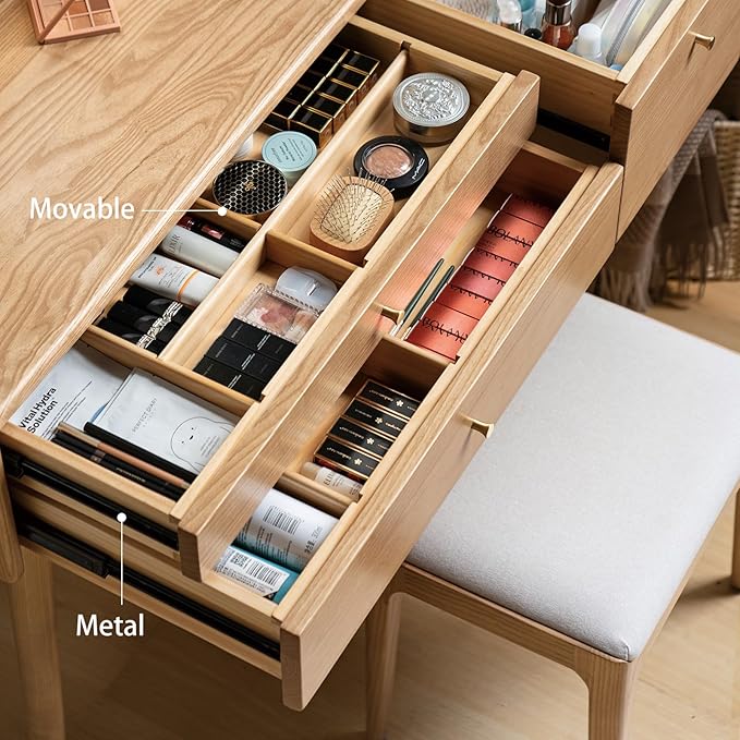 Small Vanity Desk, Solid Wood Dressing Table with Drawer Divider, Study Desk and Vanity Desk for Bedroom, 31" D x 18" W x 32" H