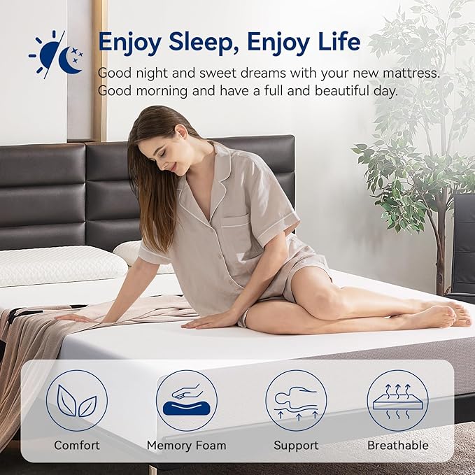 Amazon Basics Memory Foam Mattress, Soft Plush Feel, 10 Inch, Twin, White/Grey