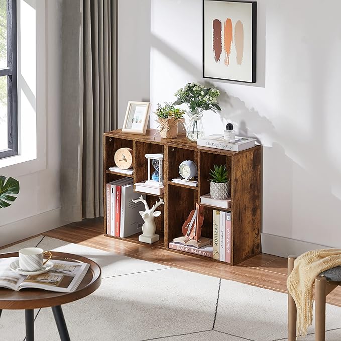 VECELO Small Bookshelf, 3 Cube Shelf, Fits Tallest Hardcovers, Horizontal Available, Short Bookcase for Small Spaces, Brown