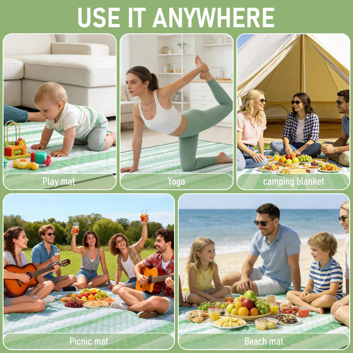 Alwaysturdy Big Picnic Blankets Beach Blanket Waterproof Sandproof, 80''x80'' Giant 5-Layer Outdoor Camping Blanket Rug Easily Foldable Picnic Mat for Grass, Hiking, Travel, Concerts, Indoor