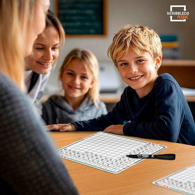 SCRIBBLEDO Multiplication Math 9”x12” Small White Board Dry Erase Sheets Math Manipulatives 3rd Grade Multiplication Times Table Chart Math Supplies Teacher Students Classroom Pack of 10 Sheets