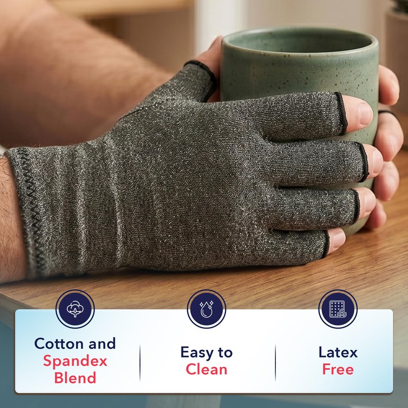 Doctor Developed Compression Gloves for Women and Men, Open-Finger Arthritis Gloves for Carpal Tunnel, Typing & Hand Pain Relief, With Doctor Handbook (Grey, M)