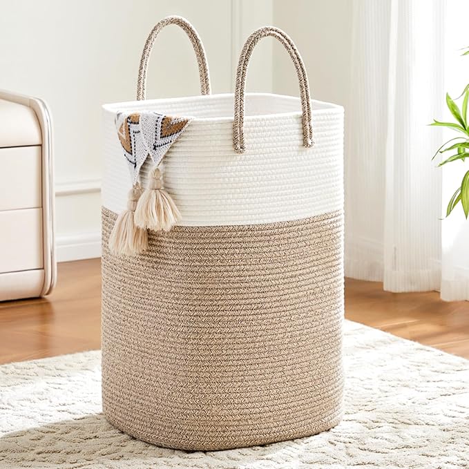 Laundry Basket,Woven Cotton Rope Laundry Hamper,Versatile Storage for Dirty Clothes,Baby Toys,and Blankets in Bathroom, Nursery,and Living Room (Brown, 100L)