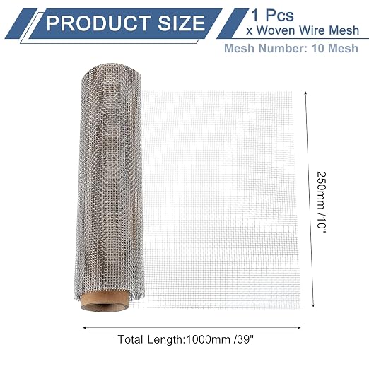 uxcell 10 Mesh 39" x 10" Woven Wire Mesh, 316 Stainless Steel Air Vent Filter