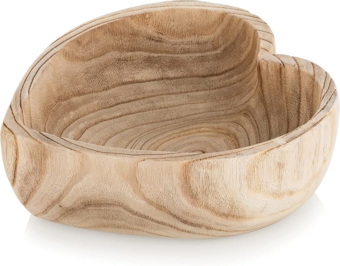 Hanobe Decorative Dough Wood Bowl: Large Heart Shaped Bowls for Decor Wooden Bowl for Table Centerpiece, Natural 10"