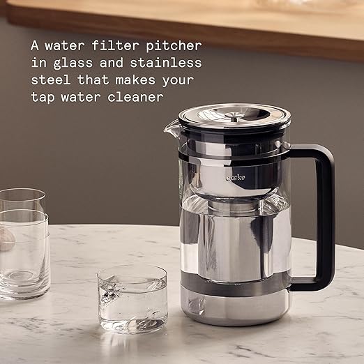 Aarke Purifier Large 1.66L Glass Pitcher Bundle w/Steel Filter, 3 Enriched + 1