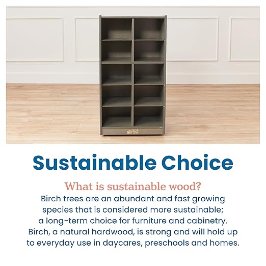 ECR4Kids 10 Cubby Mobile Tray Storage Cabinet, 5x2, Classroom Furniture, Grey Wash