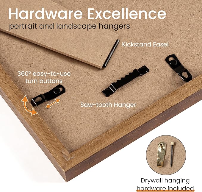 Axeman Oak 5x7 Frame With Mat | Black Wooden Picture Frame - 3 Pack With Hanging Hardware