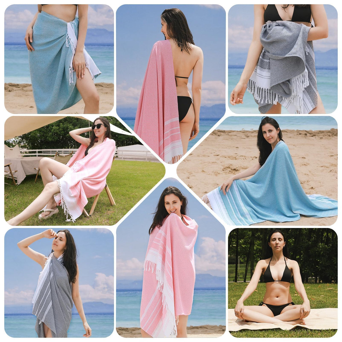 Genovega 6 Oversized Turkish Beach Bath Towel Set Bulk 74"x38" Extra Large Sand Free Quick Dry Swim Camping Pool Clearance Towels Blanket Essentials Adult Multi LightBlue Dot