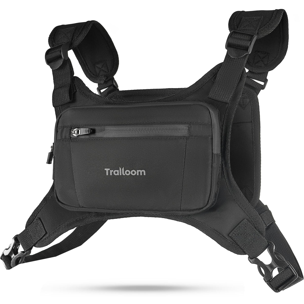 Trailoom Running Chest Pack - Phone Holder,Water Repellent,No Bounce,Reflective Vest,Hidden Pocket - Workout Bag for Runners, Cycling, EDC Pouch, Jogging Carrier, Men & Women, Lightweight (Black&Gray)