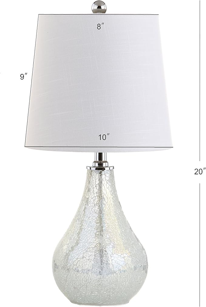JONATHAN Y 20.5" Mosaic White Coastal Mini LED Table Lamp for Living Room Office, White Linen Drum Shade, Modern Mother of Pearl Bedside Nightstand Lamp, LED Bulb Included (JYL1024B)