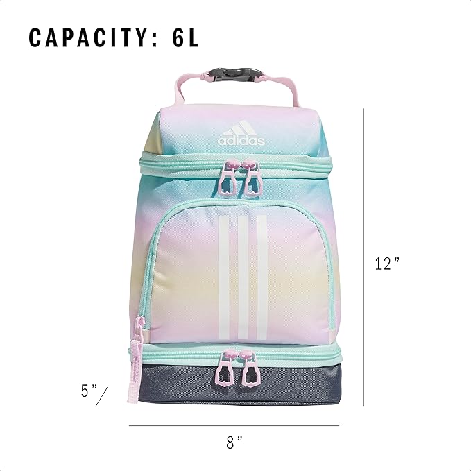 adidas Excel Insulated Lunch Bag, Cooler with Zipper, Pocket for Ice Pack, and Clip, Temperature Control Insulation