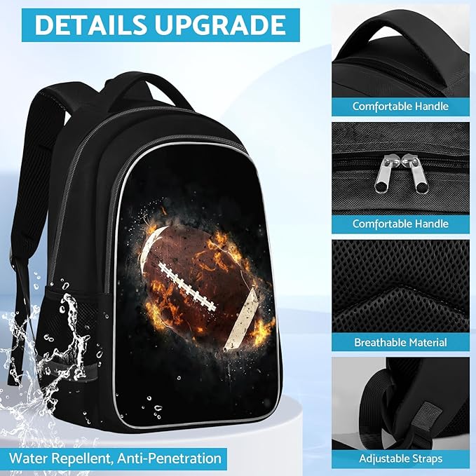 School Backpack for Boys - American Football Boys Backpack for Kids Children Teens Elementary Middle School - Students Bag for Ages 6-18,17″Bookbag Multifunctional Large Capacity