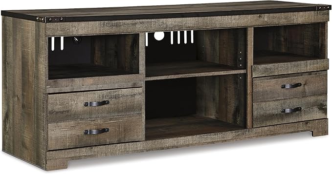 Signature Design by Ashley Trinell Urbanology 4-Piece Entertainment Center for TVs up to 72" with Electric Fireplace, LED Lighting and Adjustable Temperature, Dark Brown