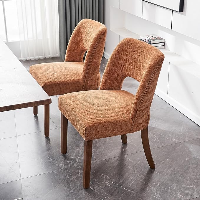VKNOW Wooden Dining Chairs Set of 6, Modern Fabric Upholstered Dining Room Chair Kitchen Chairs, Farmhouse Dinner Chair for Kitchen Dining Room, Orange