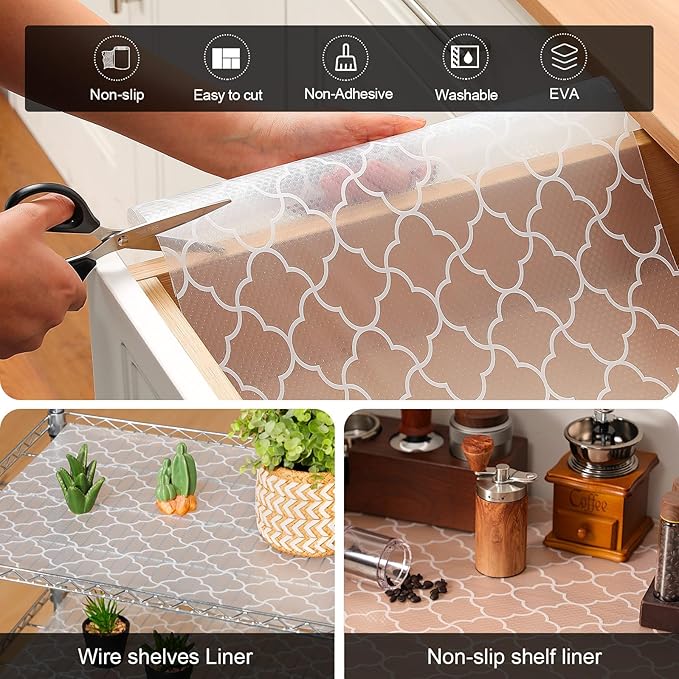 Cooyes Shelf Liner – Premium Non-Adhesive Cabinet & Drawer Liner for Kitchen – Waterproof Shelf Paper with Modern Pattern – Durable EVA Cabinet Mat – Easy to Cut （12" W x 240" L）