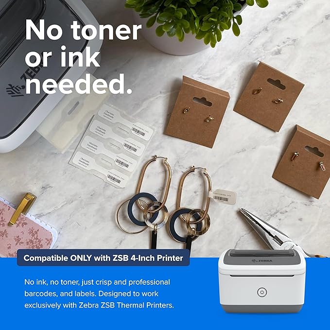 Zebra ZSB Series Labels - Potato Starch-Based Printer Label Paper - Recyclable Cartridge for Stickers - Versatile, Cloud-Based Adhesive - Jewelry, 2.25" x 0.5"