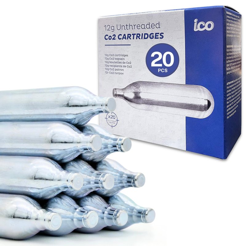 ICO 20pcs 12 Gram CO2 Cartridges Non-Threaded for BB Gun, Pellet Gun, Airsoft Pistol, and Paintball Markers