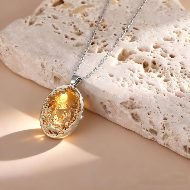 Men’s Artistic Pendant Necklace with Chain Vintage Style Statement Jewelry, Yellow