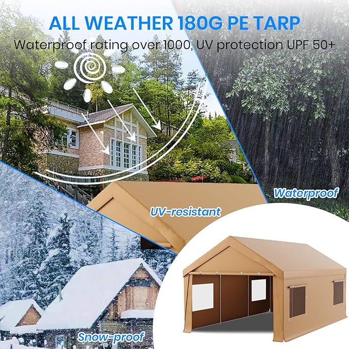 Carport 12x20 Heavy Duty Portable Garage,Carport Canopy with Roll-Up Windows & Doors,Portable Garage and Shelter with Removable Sidewalls,Car Tent Garage with All-Season Tarp for Tractor Truck Boat