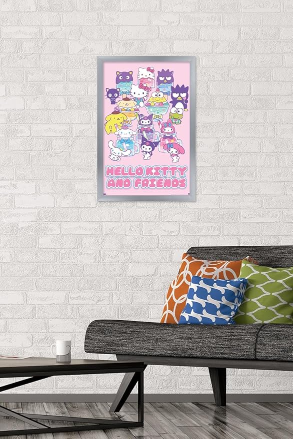 Trends International Hello Kitty and Friends: 24 Summer Fresh - Group Wall Poster, 22.4L x 14.7W, Silver Framed Version