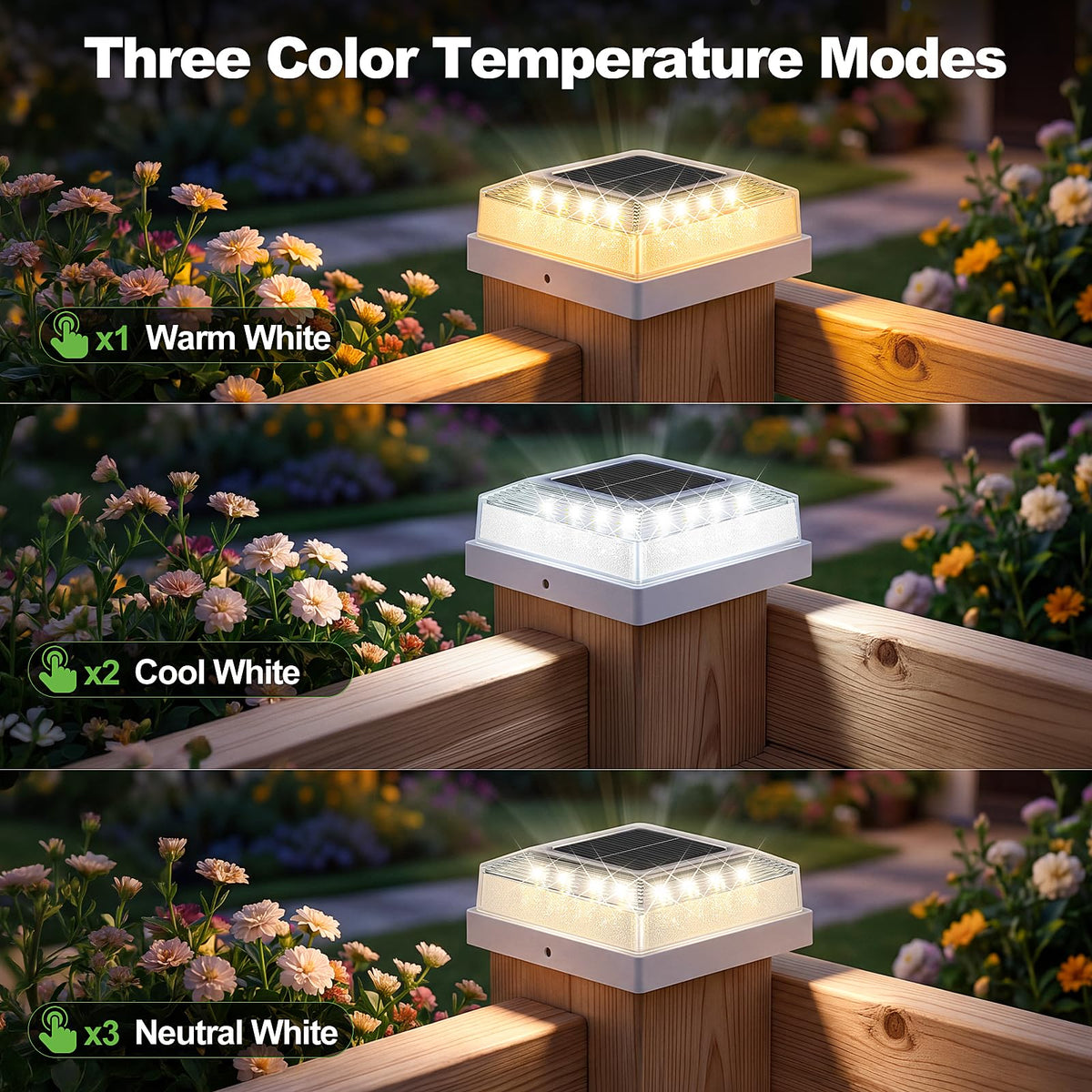 Brightever 3.5x3.5 4x4 Solar Post Cap Light Outdoor, 8-Pack Fence Post Solar Lights for Wooden/Vinyl Posts, 3 Lighting Modes, Solar Powered Waterproof Deck Post Lights for Garden Patio, White