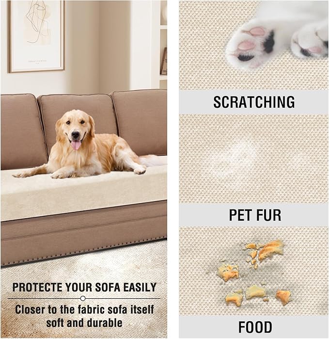 H.VERSAILTEX Stretch Chenille Couch Cushion Cover Soft Sofa Covers Washable Thick Durable Cushion Covers for Couches and Sofas All Seasons Universal(3 Seater Sofa Cushion Cover,Beige)