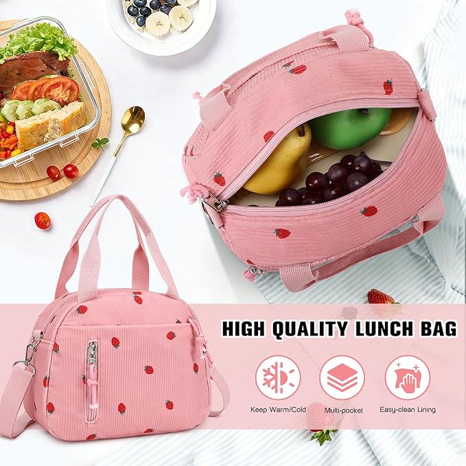 Bevalsa Backpack for Gilrs, 3PCS Corduroy Kids Backpack Set with Lunch Box & Pencil Pouch, Bookbag Daypack Laptop Bag for Women Teens Elementary Middle High School