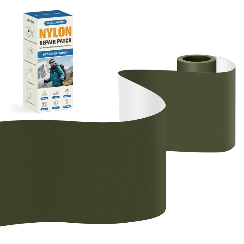 KING MOUNTAIN Self Adhesive Nylon Fabric Repair Tape, 4×63 Inches, Quick Down Jacket Repair Patch, Waterproof Outdoor Gear Patch Kit for Tent,Backpacks,Umbrella, Gloves, Sleeping Bag (Army Green)