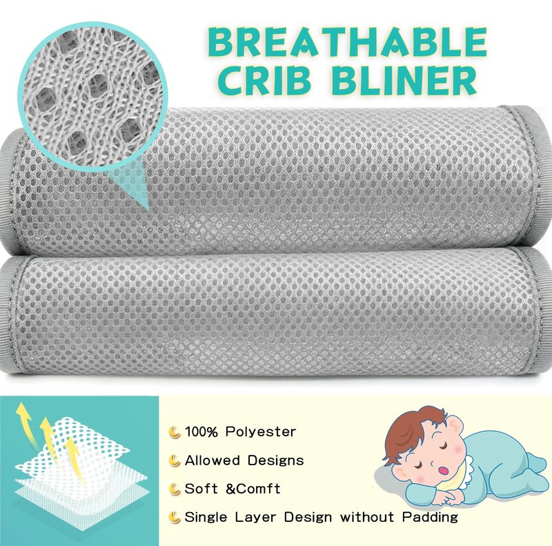 AOTSTND Crib' Rail Covers for Teething,Liner Sets,Anti-Collision |- Easy Install (Gray-01)