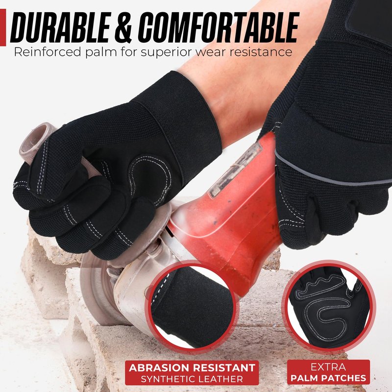 HANDLANDY Work Gloves Mens & Women, Utility Safety Mechanic Working Gloves Touch Screen, Flexible Breathable Yard Work Gloves (Medium, Black)
