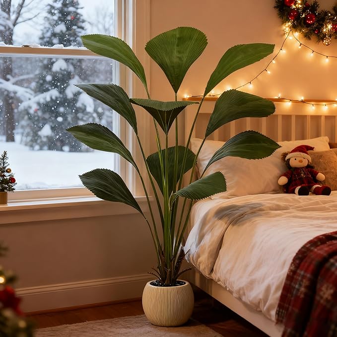 Artificial Palm Tree Faux Joey Palm Tree, 5FT Tall Tropical Areca Floor Plant in Pot Indoor and Outdoor Fake Palm Trees for Home Bathroom Porch Outside Patio Decor