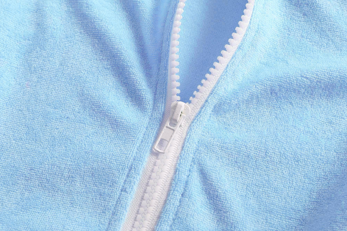 LUCKYGAL Girls Swimsuit Cover Up Zip-Up Swim Coverup Blue Terry Beach Bathing Suit, Size 8 9
