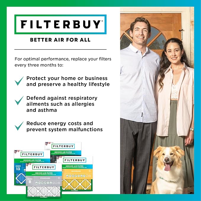 Filterbuy 16x24x2 Air Filter MERV 8 Essential Dust & Allergy Defense,