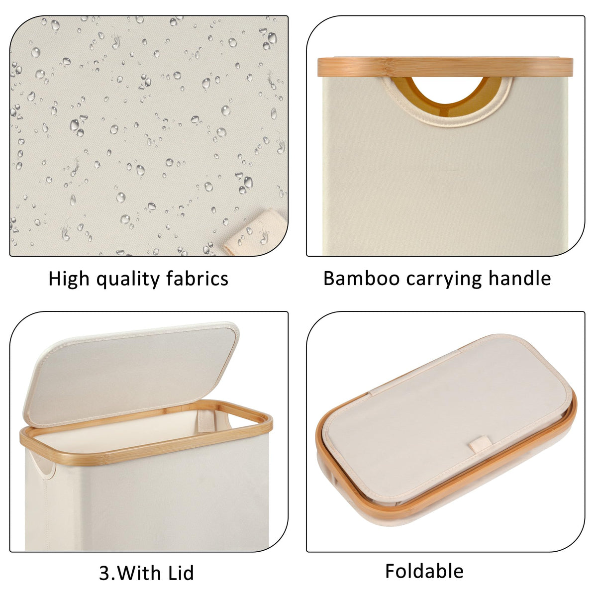 Merkisa Slim Laundry Hamper,Narrow laundry Hamper with Lid,60L Hamper for Laundry,Dirty Cloth Hamper with Bamboo Handle for Towels, Clothes Organizing,Beige