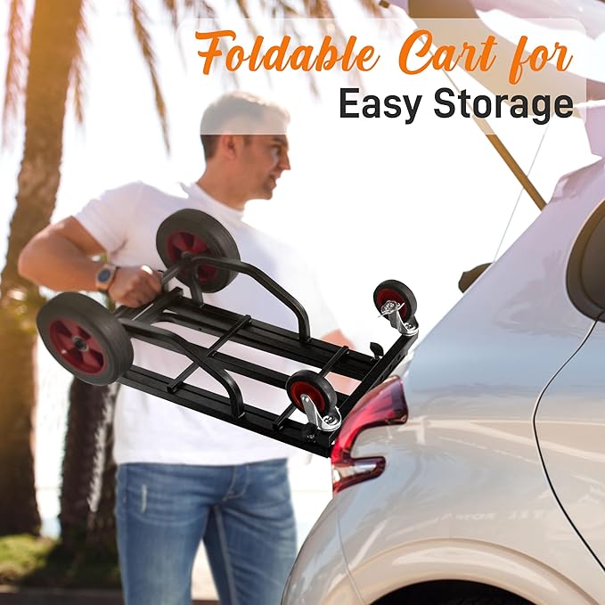 Pyle Compact Folding Adjustable Equipment Dolly - Heavy Duty 8-in-1 Convertible Cart Hand Truck/Dolly/Platform Cart with R-Trac Wheels - Expandable Up to 27.52'' to 44.25'' - 300 LBS MAX LOAD CAPACITY