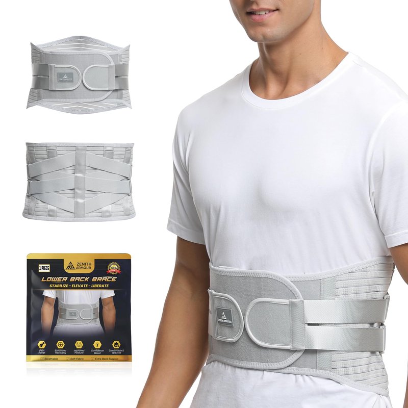 Zenith Armour Lumbar Support, Lower Back Brace Support for Lower Back Pain Relief, Scoliosis, Herniated Disc, Sciatica - Adjustable, Removable Metal Plate, Machine Washable - Men and Women (Small)