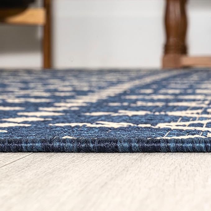 JONATHAN Y SMB108K-8SQ Ourika Moroccan Geometric Textured Weave Navy/Beige 8' Square Indoor/Outdoor Area Rug, Pet Friendly, Non-Shedding, Stain Resistant, Easy-Cleaning for Backyard, Patio, Porch