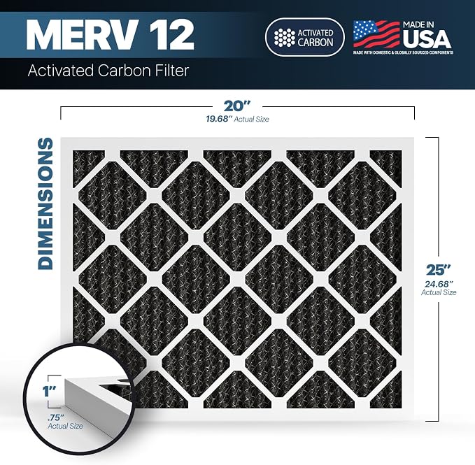 BNX TruFilter 20x25x1 MERV 12 Odor Defense AC Furnace Air Filter
