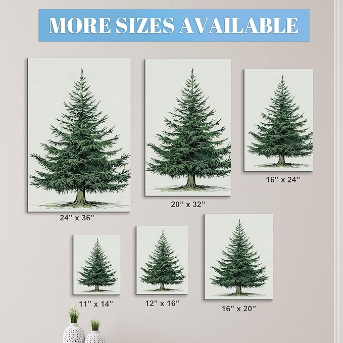 Framed Christmas Pictures Wall Decor,Vintage Pine Tree Prints,Winter Christmas Canvas Wall Art Decoration for Bedroom Bathroom Living Room Rustic Xmas Holiday Gifts (Christmas Tree 5, 24'' X 36'')