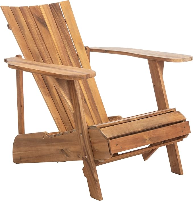 SAFAVIEH PAT6760A Outdoor Collection Merlin Natural Retractable Foot Rest Adirondack Chair