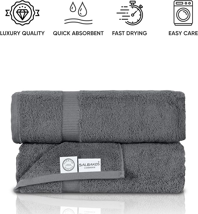 SALBAKOS 100% Turkish Cotton Extra Large Bath Sheet Set of 2 35x70 inch | Heirloom Quality | Hotel & Spa Collection | Ultra Soft, Absorbent Oversize Bath Towels | Made in Turkey (Gray, 2 Bath Sheets)
