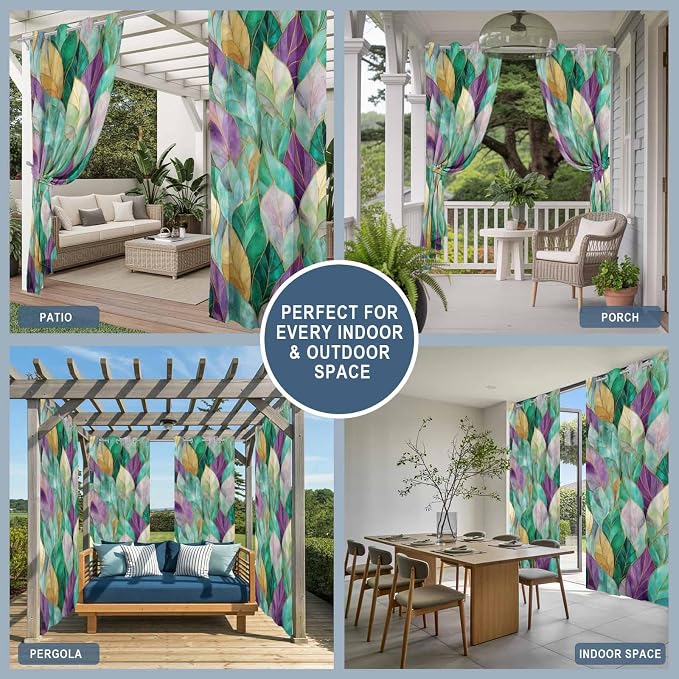 Leaves Outdoor Curtains for Patio Gorgeous Leaf Abstract Spring Waterproof