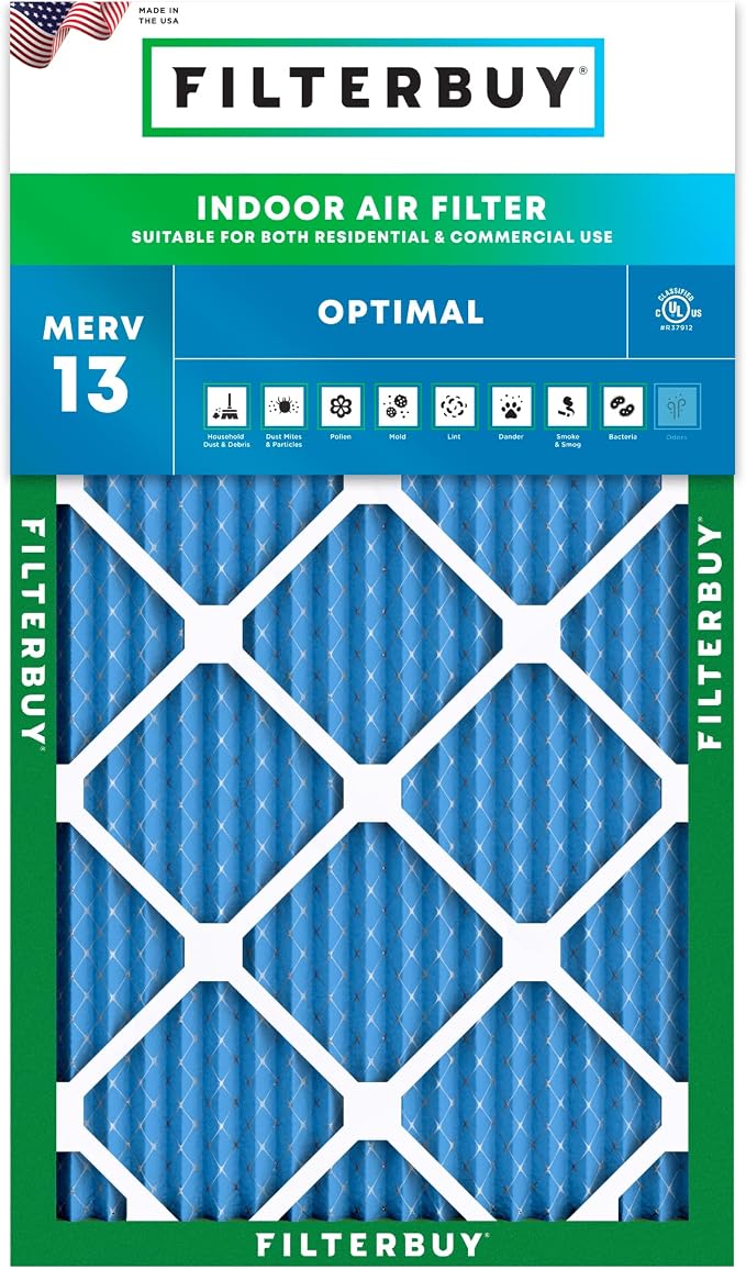 Filterbuy 11.25x23.25x1 Air Filter MERV 13 Optimal Smoke & Allergy Defense